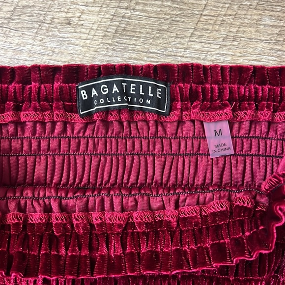 Bagatelle Collection Women's Blouse Velvet Smocked Bodice Long Puff Sleeve SZ M - Picture 2 of 5